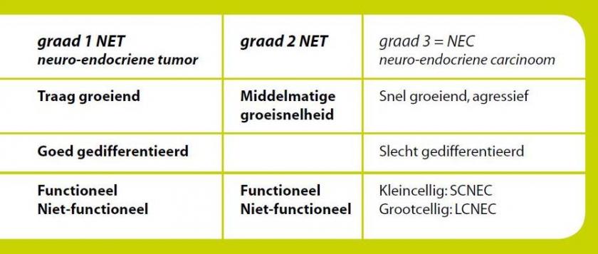 Tabel van drie typen Neuro-endocriene kanker