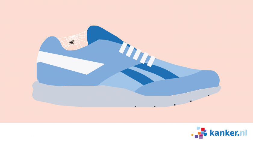 illustratie van een sportschoen met een spinnenwebje erin