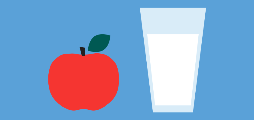 illustratie van een rode appel en een glas melk