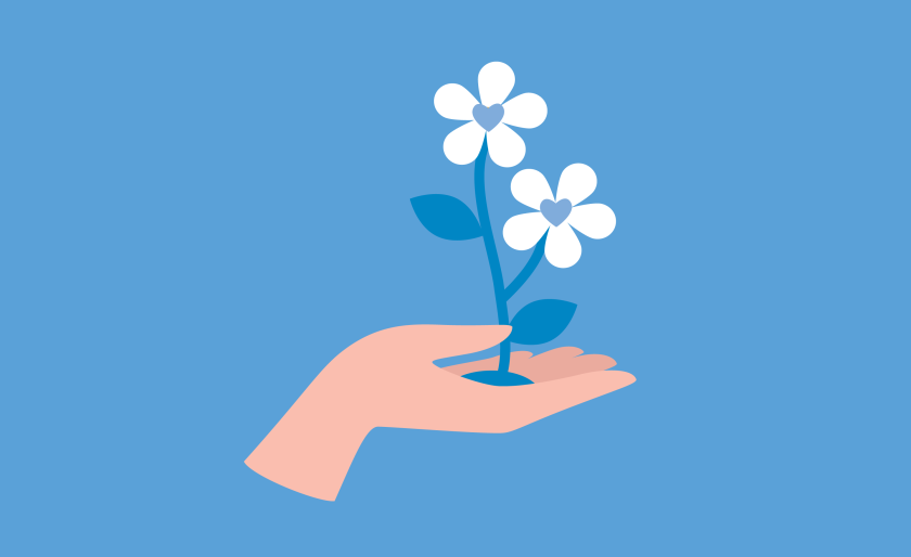 illustratie van een hand die bloemetjes ophoudt