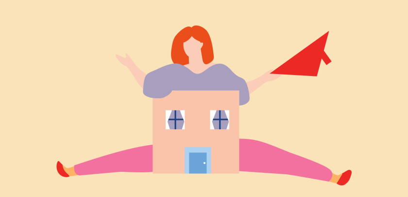 illustratie van vrouw die in een te klein huis zit