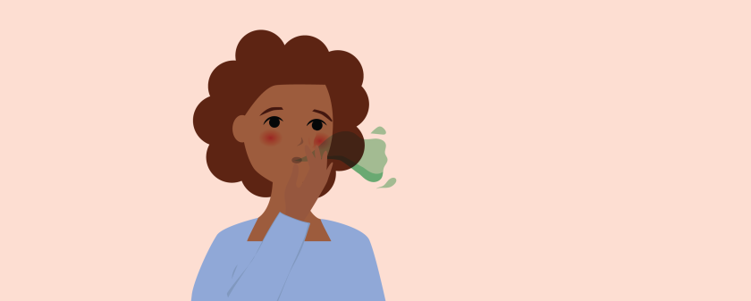 illustratie van een vrouw die vieze lucht uitademt