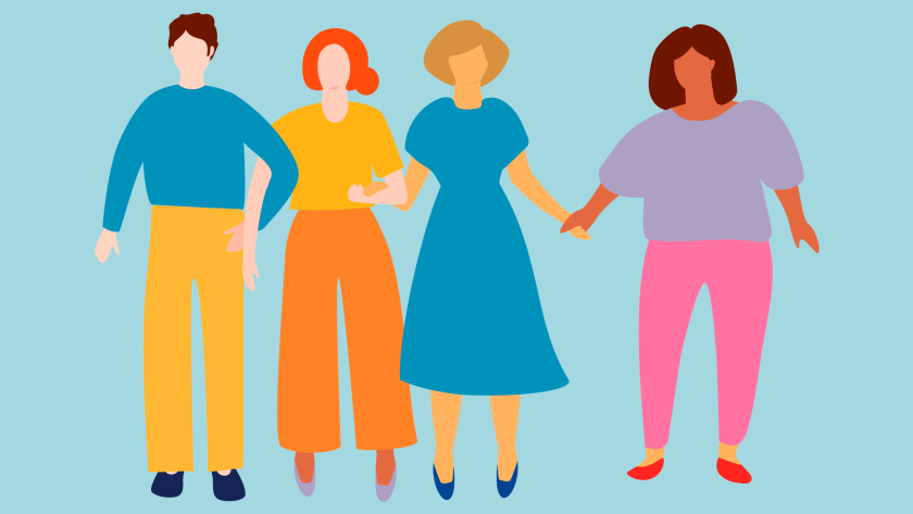 vier verschillende mensen naast elkaar die elkaar vasthouden