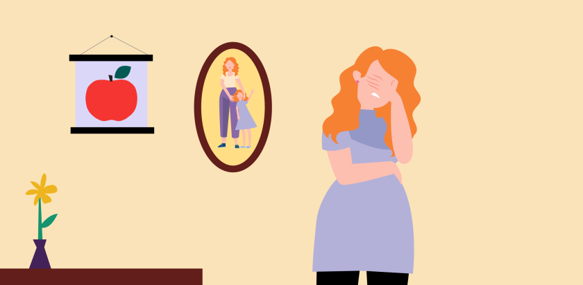 illustratie van een dochter die huilt om haar zieke moeder