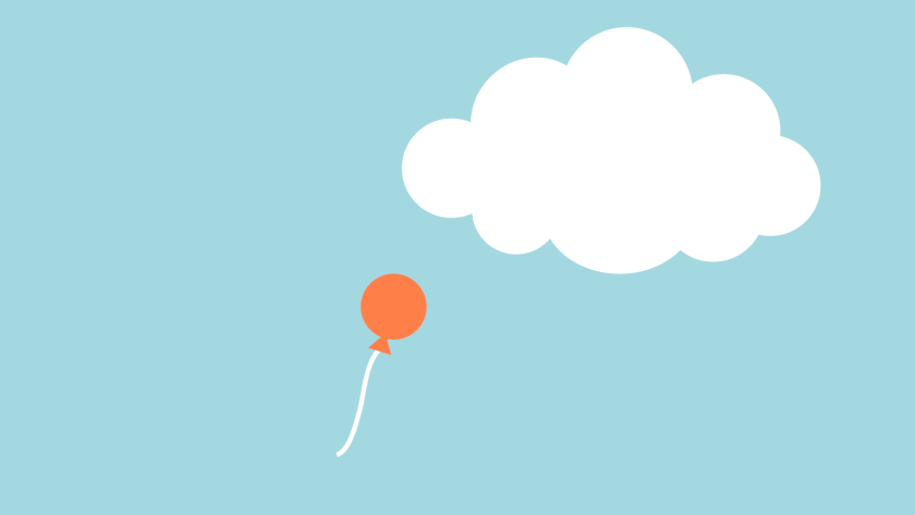 illustratie van een wolk waar een ballon naartoe opstijgt