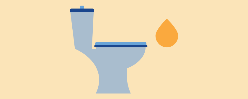 illustratie van een wc-pot met een grote druppel urine ernaast