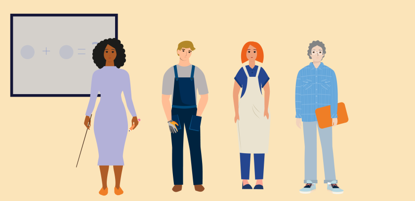 illustratie van werkende mensen in verschillende beroepen