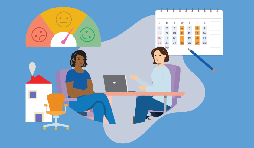 illustratie van werknemer in overleg over zaken die te maken hebben met re-integratie