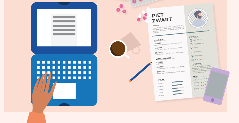 illustratie van een laptop en een CV ernaast